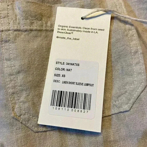 Mate The Label Women's Linen SS Jumpsuit XS in Natural Cropped Organic Pockets - Picture 6 of 9